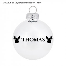 boule de Noël blanche en verre personnalisée noir