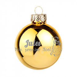 Boule de Noël en verre gravée personnalisée ours or brillant