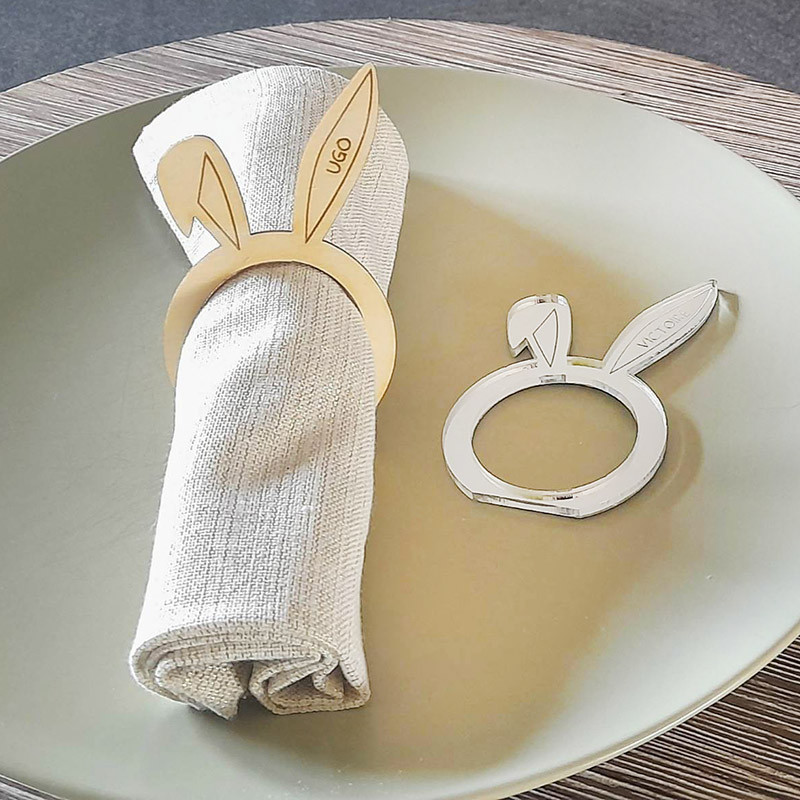 Rond de serviette personnalisé lapin de Pâques