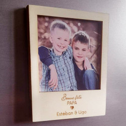 Mini cadre photo aimanté style polaroid en bois personnalisé Bonne fête papa