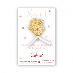 Pin's en bois bouquet de fleurs et ruban avec carte personnalisé