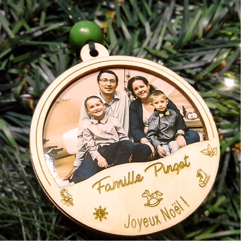 Boule De Noël Avec Cadre Photo - Ornement Rond 7,5x9cm, étoile à 5 Branches, Pour Sapin, à Suspendre