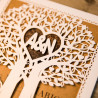 Faire-part ciselé silhouette couple et arbre à cœur ivoire et kraft et personnalisation des initiales