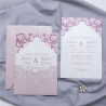 Faire-part ciselé pochette dentelle romantique rose
